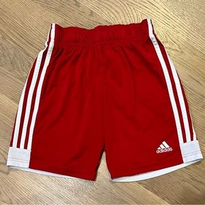 ADIDAS 3-STRIPE ATHLETIC SHORTS. RED/WHITE. Size M (10/12).